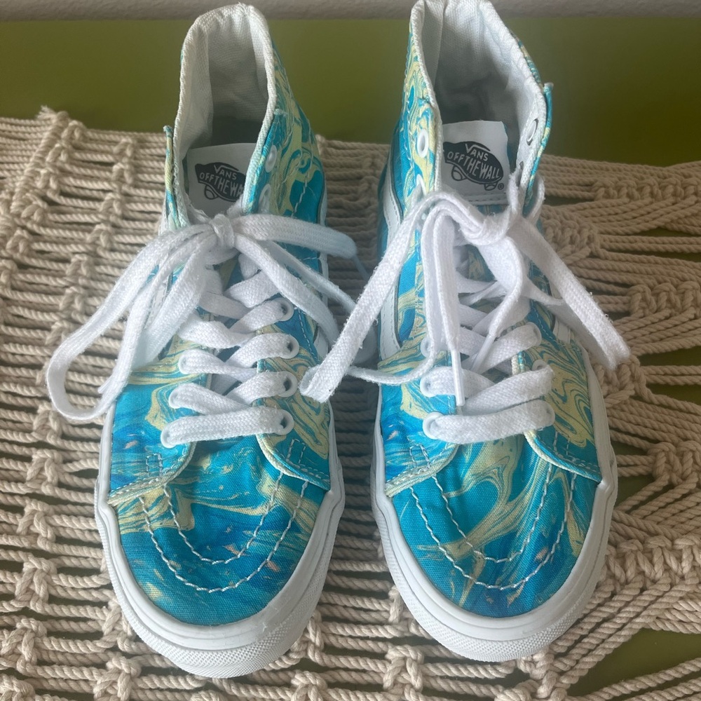 Vans Turquoise and Yellow High-Top Sneakers